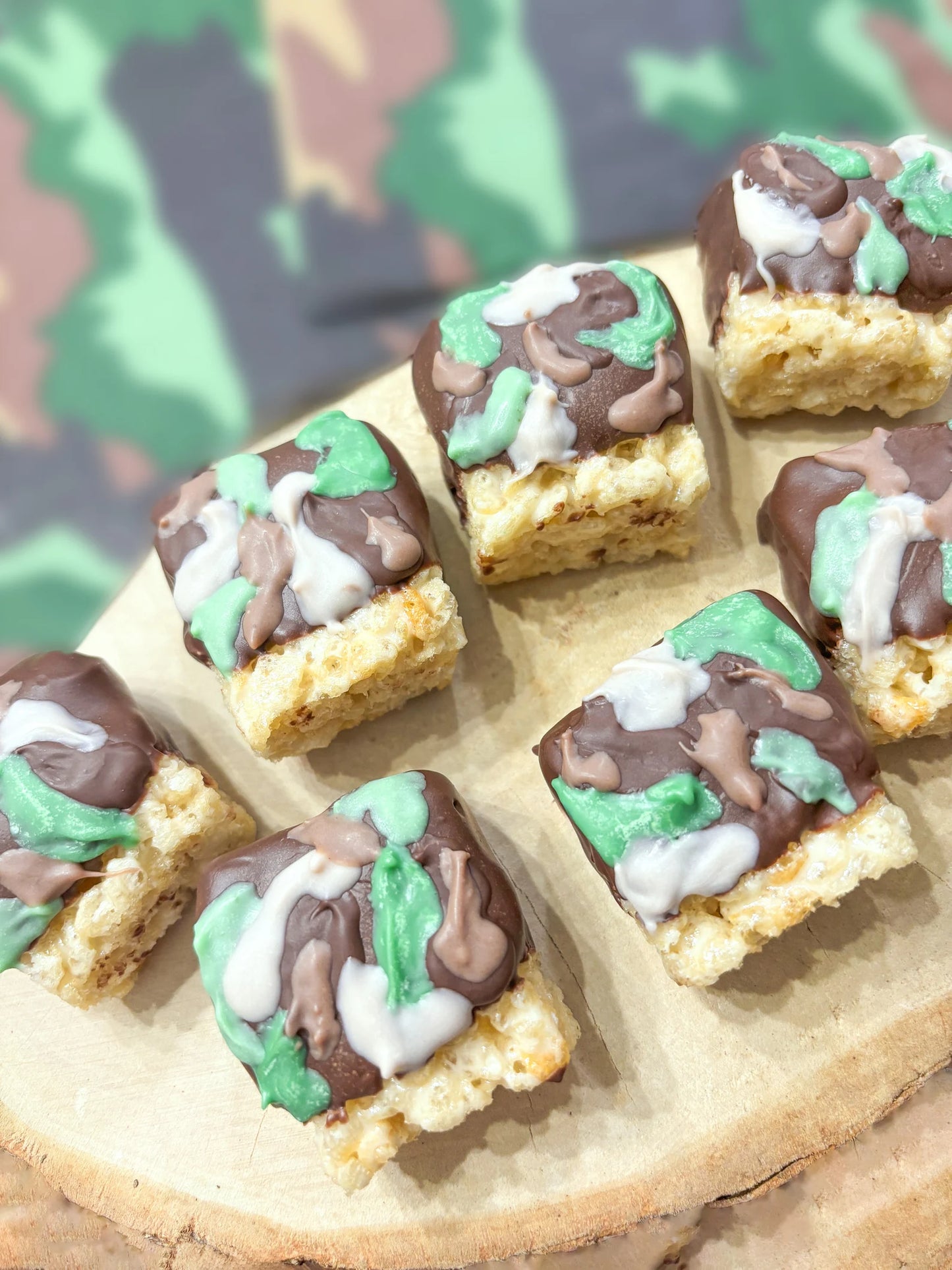 Camo Mini Rice Krispies - Camo Party Treats- Camo Birthday - Camo Birthday Party - Camo themed mini rice Krispy - 2 dozen