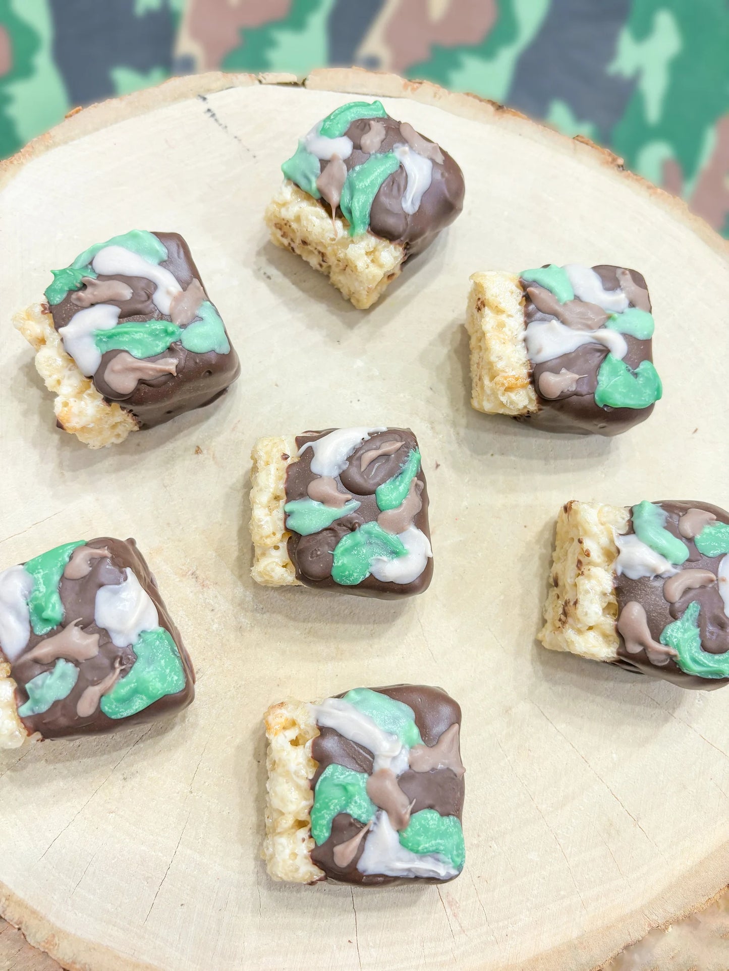 Camo Mini Rice Krispies - Camo Party Treats- Camo Birthday - Camo Birthday Party - Camo themed mini rice Krispy - 2 dozen