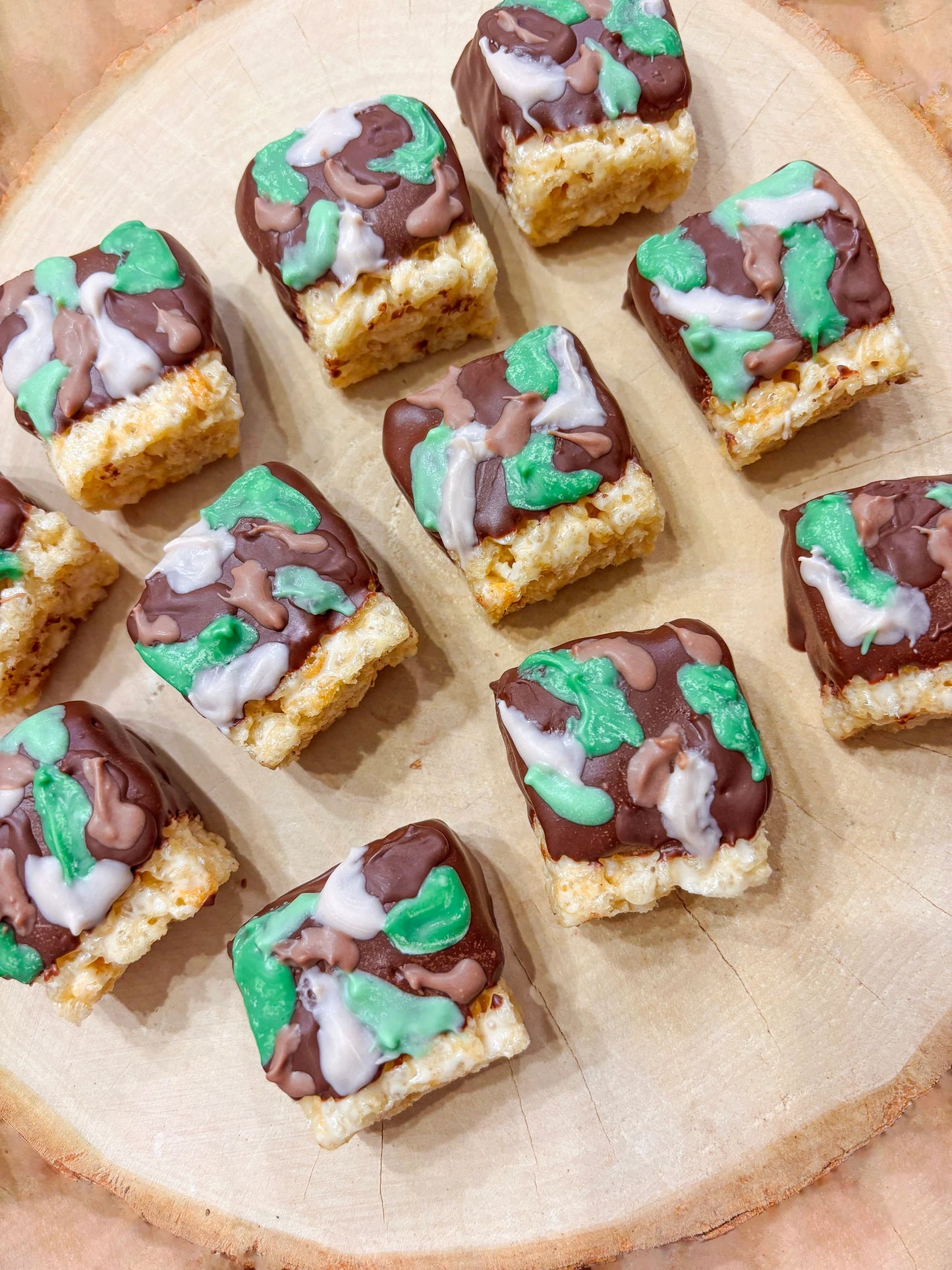 Camo Mini Rice Krispies - Camo Party Treats- Camo Birthday - Camo Birthday Party - Camo themed mini rice Krispy - 2 dozen