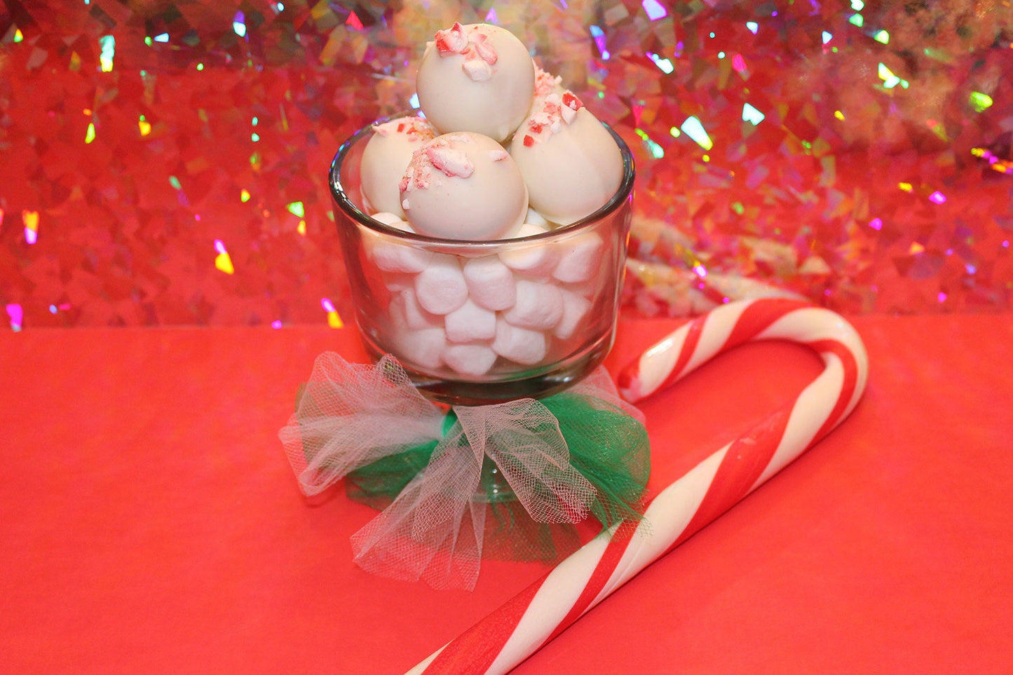 Candy Cane & Peppermint White Chocolate Covered Cake Bites – 1 Dozen