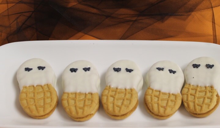 Halloween Ghost Chocolate Covered Peanut Butter “Nutter Butter” Cookies – 1 Dozen