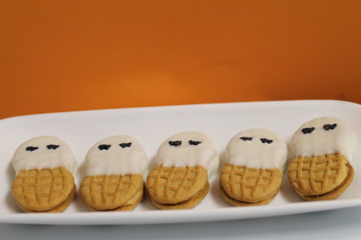 Halloween Ghost Chocolate Covered Peanut Butter “Nutter Butter” Cookies – 1 Dozen
