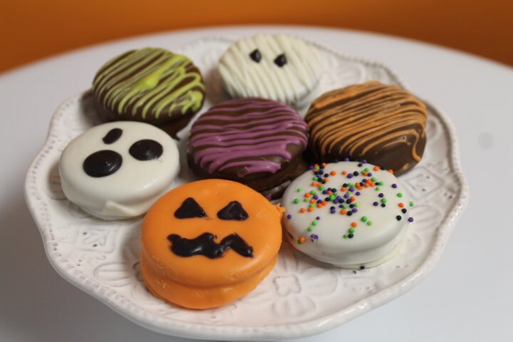 Halloween Themed Chocolate Covered Sandwich Cookies - 1 Dozen