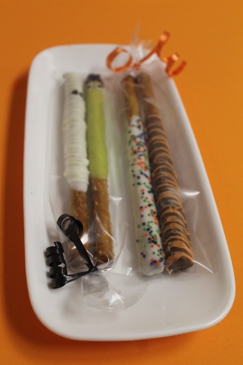 Halloween Themed Chocolate Covered Pretzel Rods - 1 Dozen