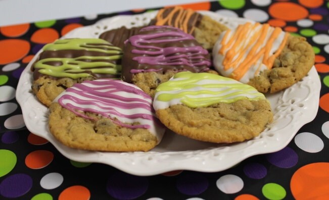 Halloween Themed Chocolate Dipped Chocolate Chip Cookies - 1 Dozen