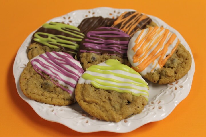 Halloween Themed Chocolate Dipped Chocolate Chip Cookies - 1 Dozen