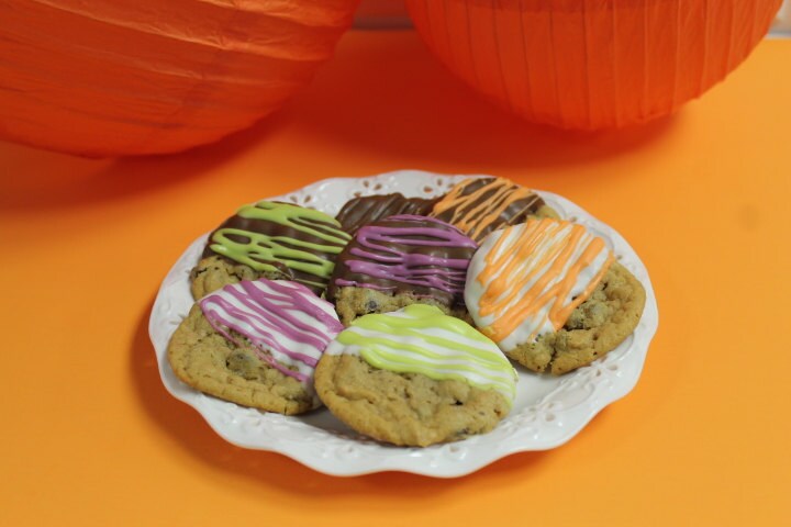 Halloween Themed Chocolate Dipped Chocolate Chip Cookies - 1 Dozen