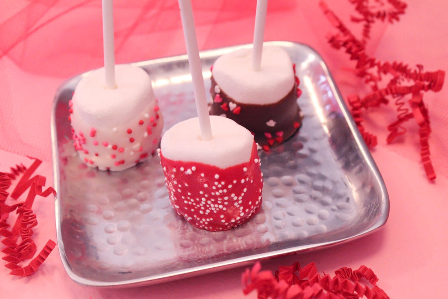 Valentine Chocolate Dipped Marshmallow Pops – 1 Dozen -- Packaged as a Gift for Valentine’s Day