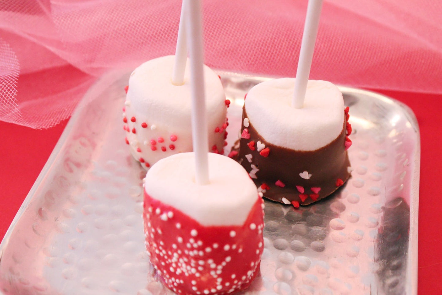 Valentine Chocolate Dipped Marshmallow Pops – 1 Dozen -- Packaged as a Gift for Valentine’s Day