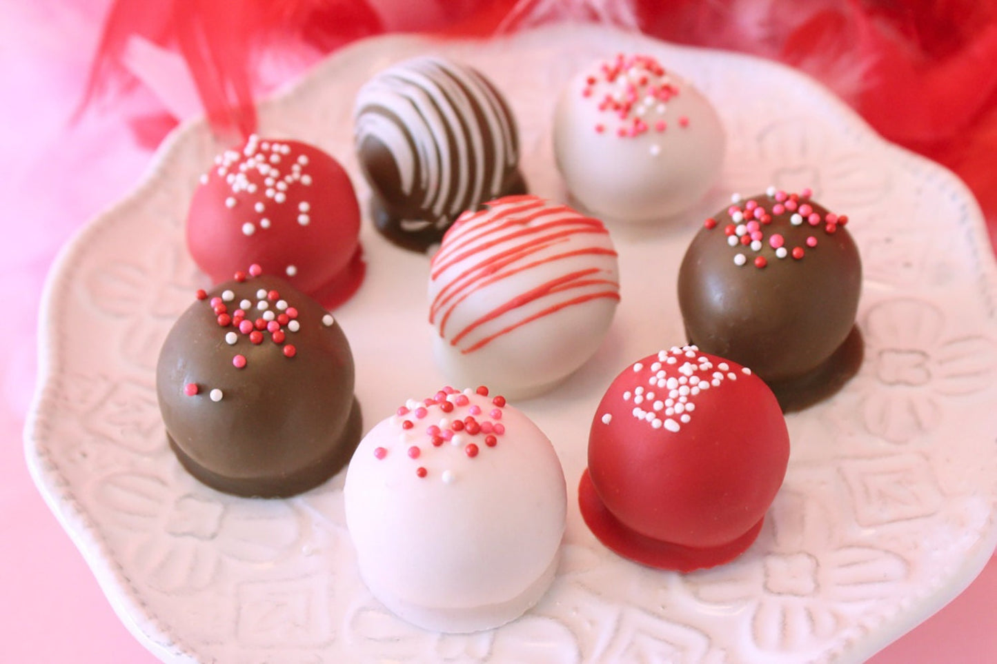 Chocolate Covered Valentines Cake Bites – Assorted Flavors – 1 Dozen