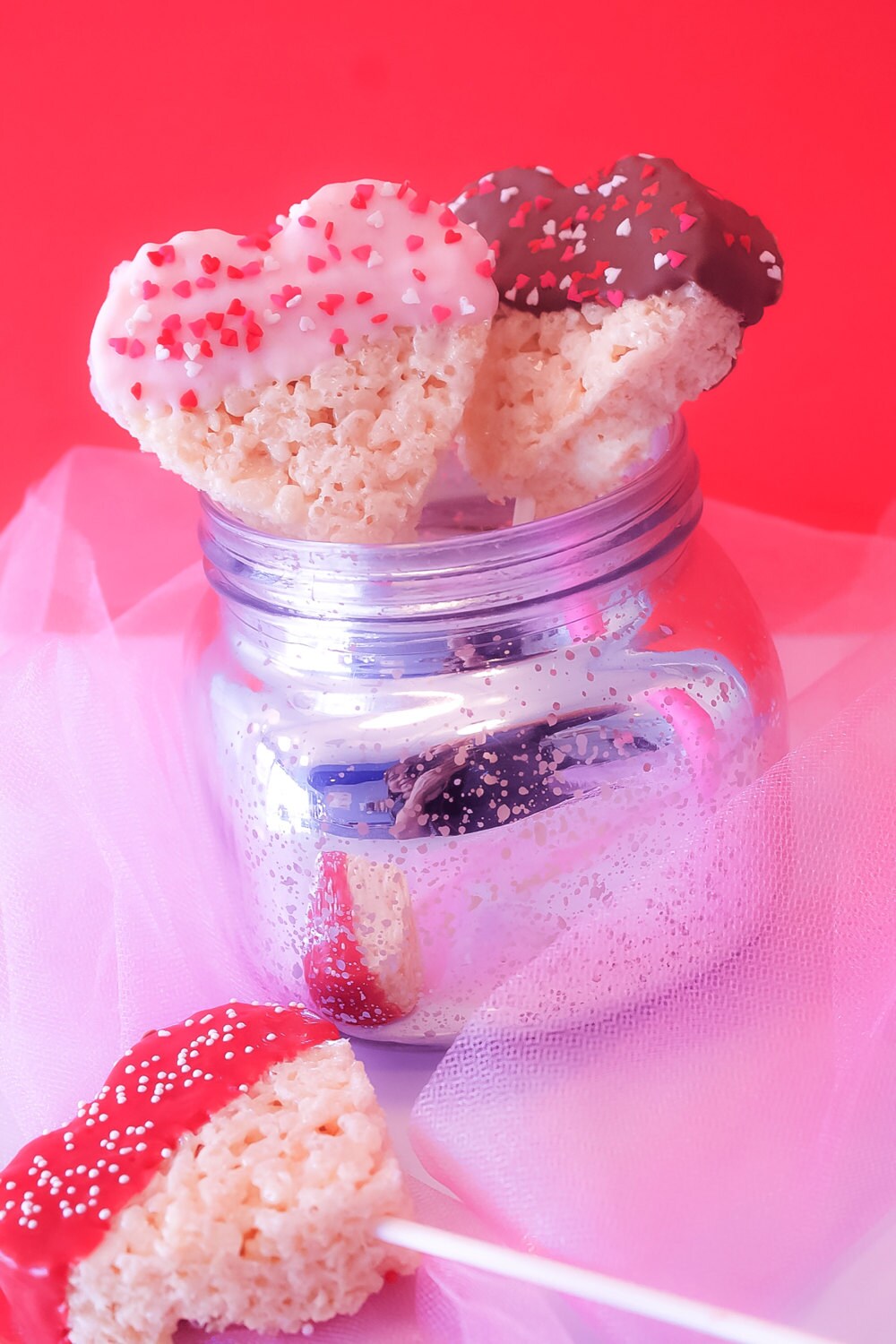 Mini Asst Valentine Boxes -Valentine Chocolate Dipped Treats - Chocolate Dipped Heart Rice Krispy Treat - 1 dozen