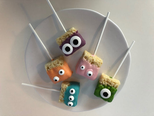 Halloween Chocolate Covered Monster Rice Krispies - Halloween Party Treats - Monster Party Treats