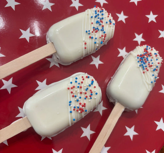 Cakesicle, Americana Chocolate Covered Cakesicles, Patriotic Designer Desserts, Birthday Cake Bites, Birthday Cake Truffles, 1 Dozen