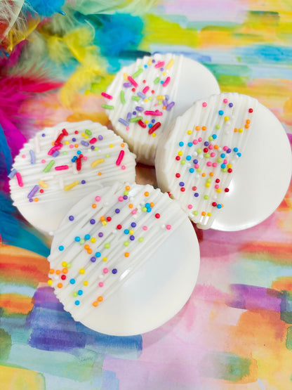 Funfetti White Chocolate Covered Sandwich Cookies – 1 Dozen