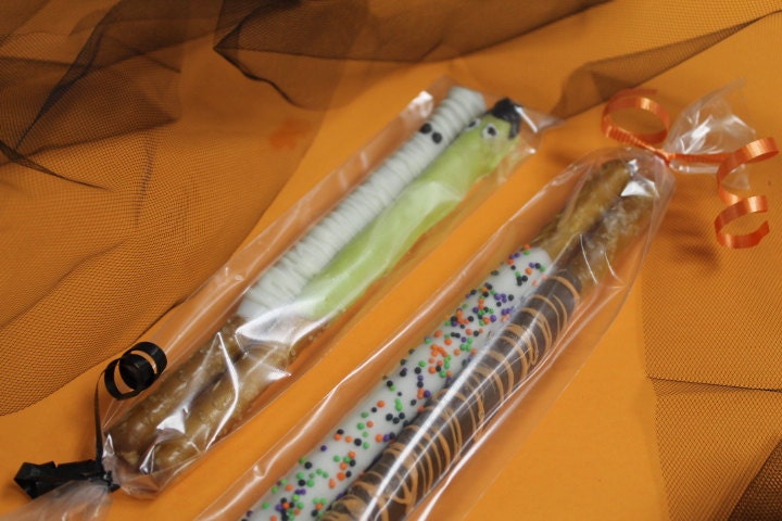 Halloween Themed Chocolate Covered Pretzel Rods - 1 Dozen