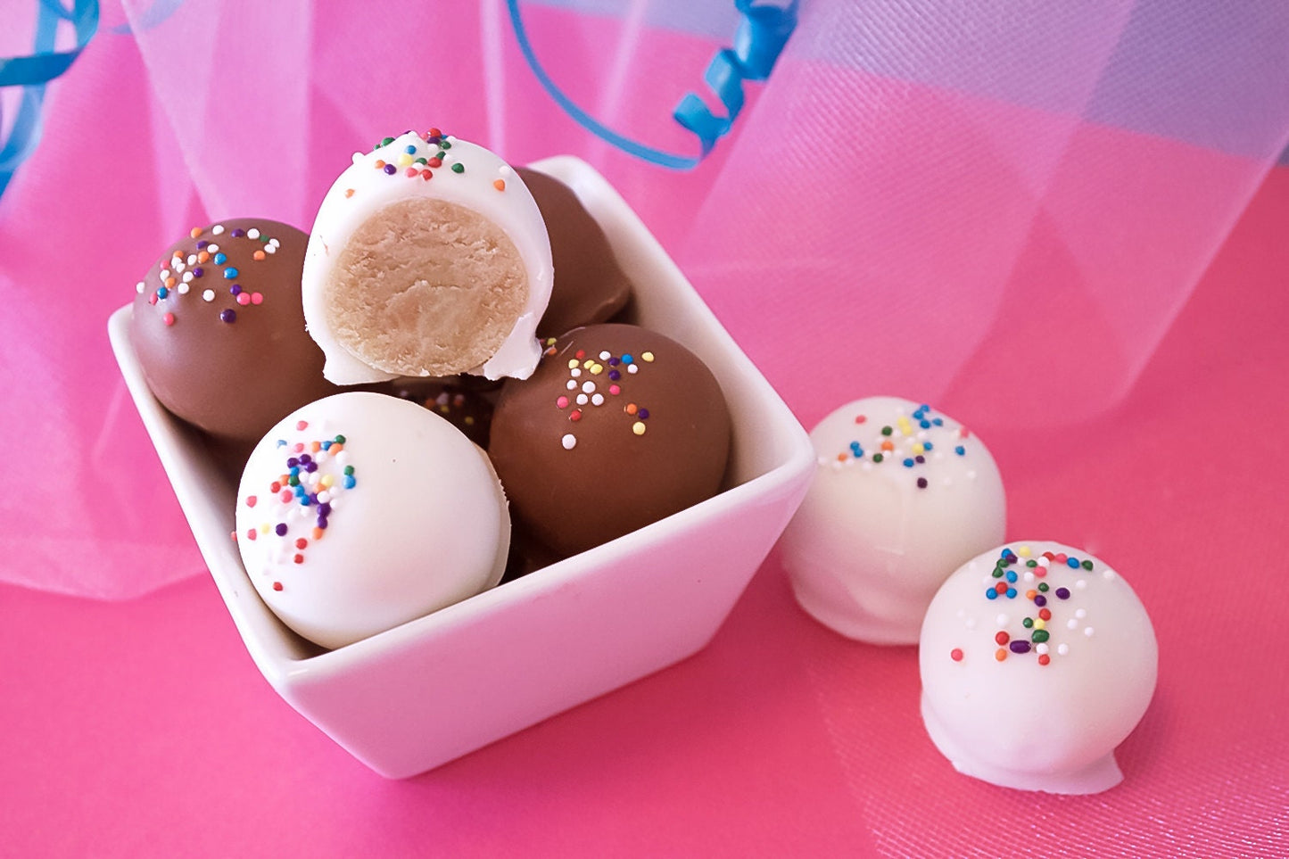 Funfetti Cake Bites, Birthday Cake Balls, Designer Desserts, Birthday Cake Bites, Birthday Cake Truffles, 1 Dozen