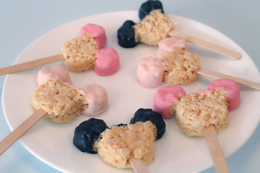 Mickey Mouse / Minnie Mouse Ears Chocolate Covered Rice Krispies Treats on a Stick – 1 Dozen