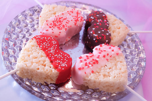 Heart Rice Krispy Treat Pop - Valentine Chocolate Dipped Treat - Chocolate Dipped Heart Rice Krispy Treat - 1 dozen