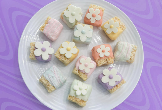 Daisy Mini Rice Krispies - Groovy Party Treats- Retro Birthday - Groovy Flower Birthday Party - Groovy themed mini rice Krispy - 2 dozen